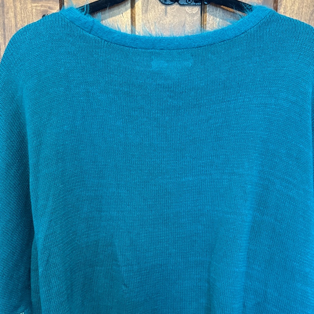 Jennifer Lopez Teal and Cream Crew Neck Sweater - Picture 9 of 9